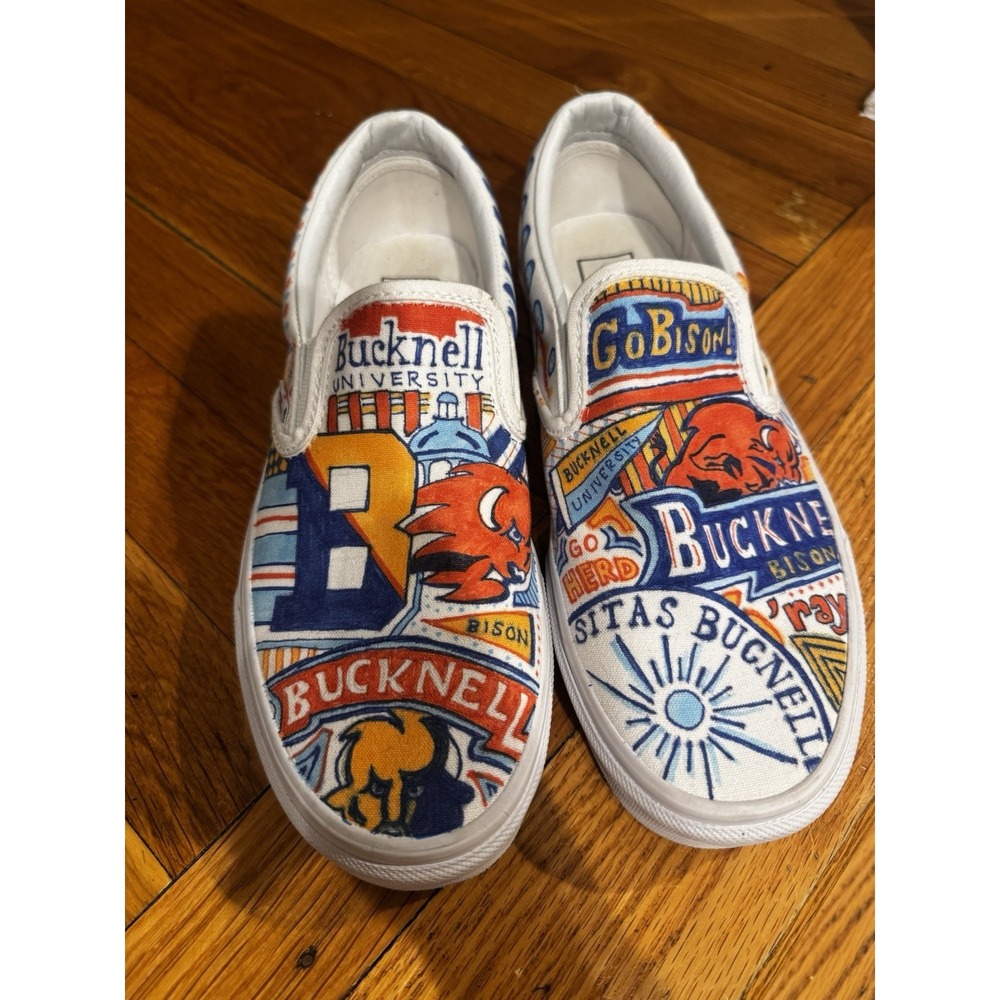 Custom Bucknell University Women's Vans‎ Shoes Hand Drawn Artsy Art To Wear 8.5